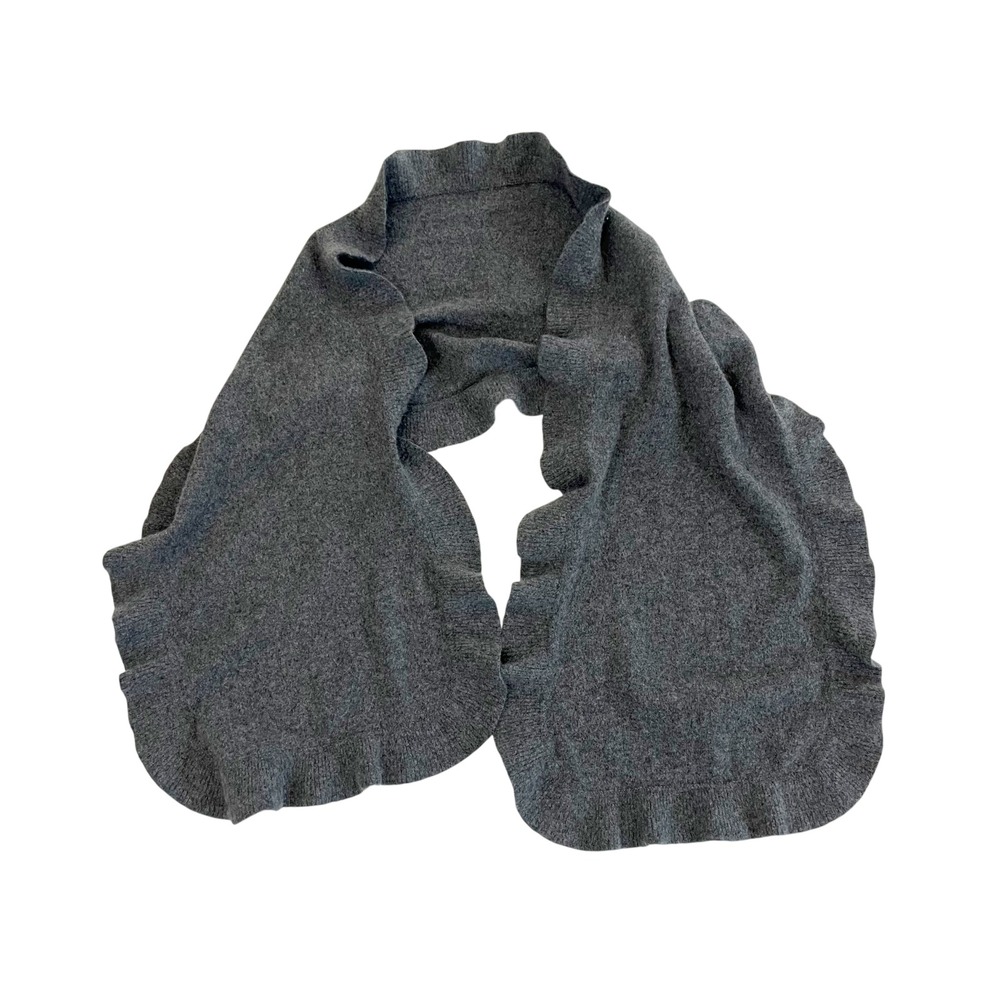Alashan Cashmere Luxe Scarf Gray 100% Cashmere Ruffle Trim Wrap Chic Cute Cozy